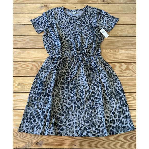 NEW Old Navy Cheetah Elastic Waist T Shirt Dress Size Small Women’s Black - Picture 1 of 7